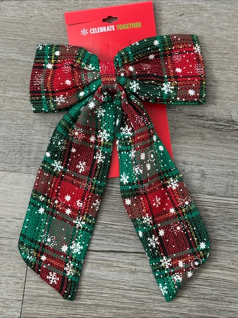 Kohl's Red & Green Plaid Snowflake Ribbon Bow Hair Clip